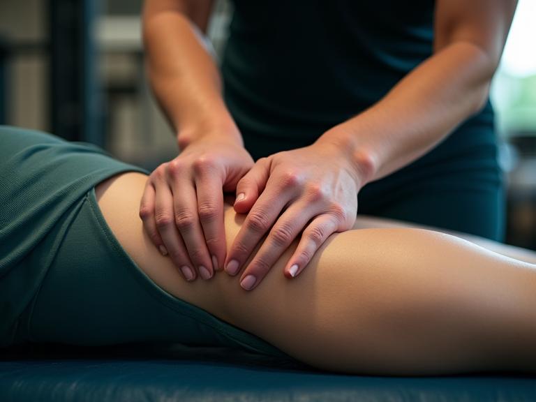 Ein Athlet erhält eine Sportmassage zur Regeneration des Bewegungsapparats.